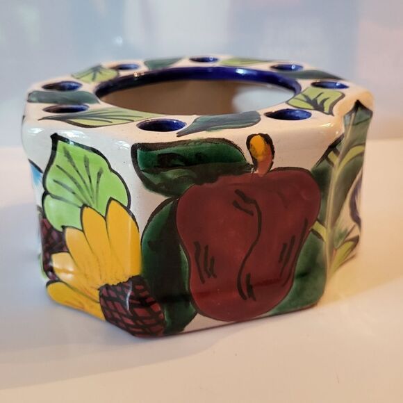 NEW Talavera Pottery Fruit & Floral Print Design Signed Venegas,Mexico Lead-Free - Picture 2 of 7